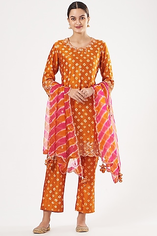 Orange Hand Embroidered Kurta Set by SURBHI SHAH