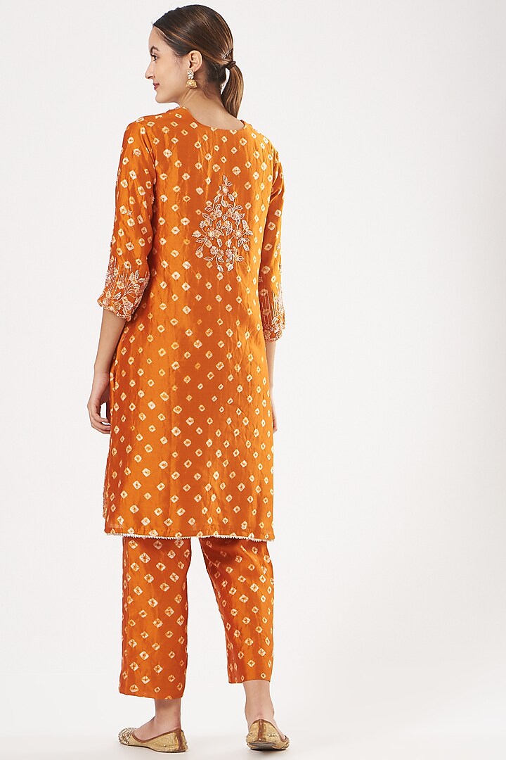 Orange Hand Embroidered Kurta Set by SURBHI SHAH at Pernia's Pop Up Shop