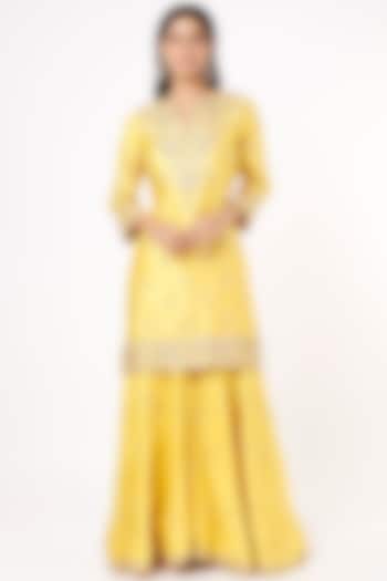 Yellow Pure Spun Silk Sharara Set by SURBHI SHAH