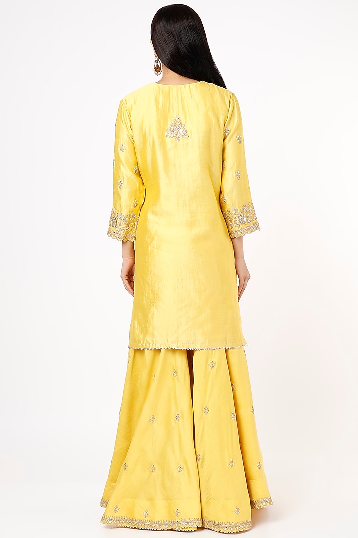 Yellow Pure Spun Silk Wedding Sharara Set by SURBHI SHAH at Pernia's Pop Up Shop