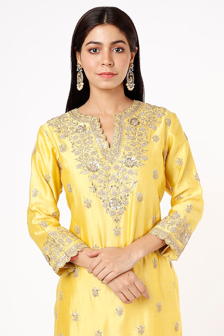 Yellow Pure Spun Silk Wedding Sharara Set by SURBHI SHAH at Pernia's Pop Up Shop