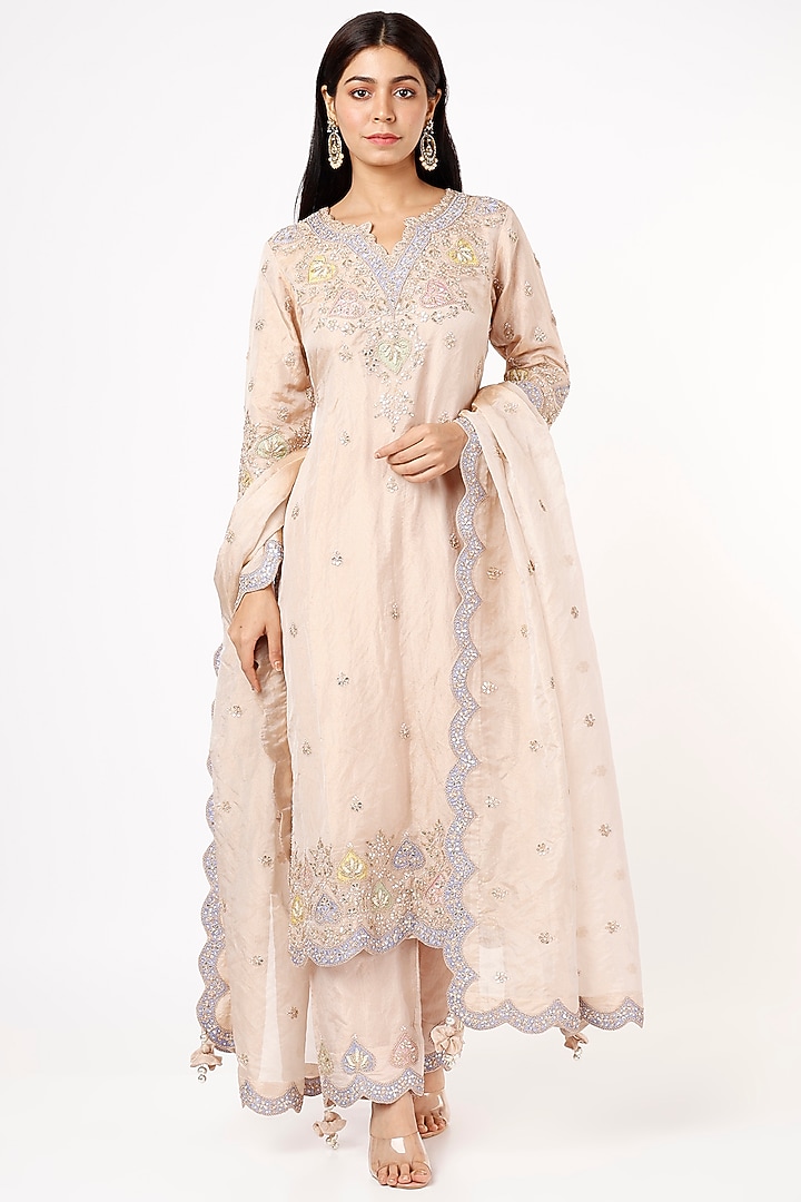 Rose Gold Tissue Kurta Set by SURBHI SHAH at Pernia's Pop Up Shop