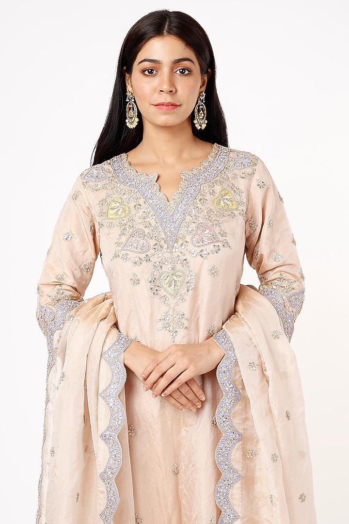 Rose Gold Tissue Kurta Set by SURBHI SHAH at Pernia's Pop Up Shop