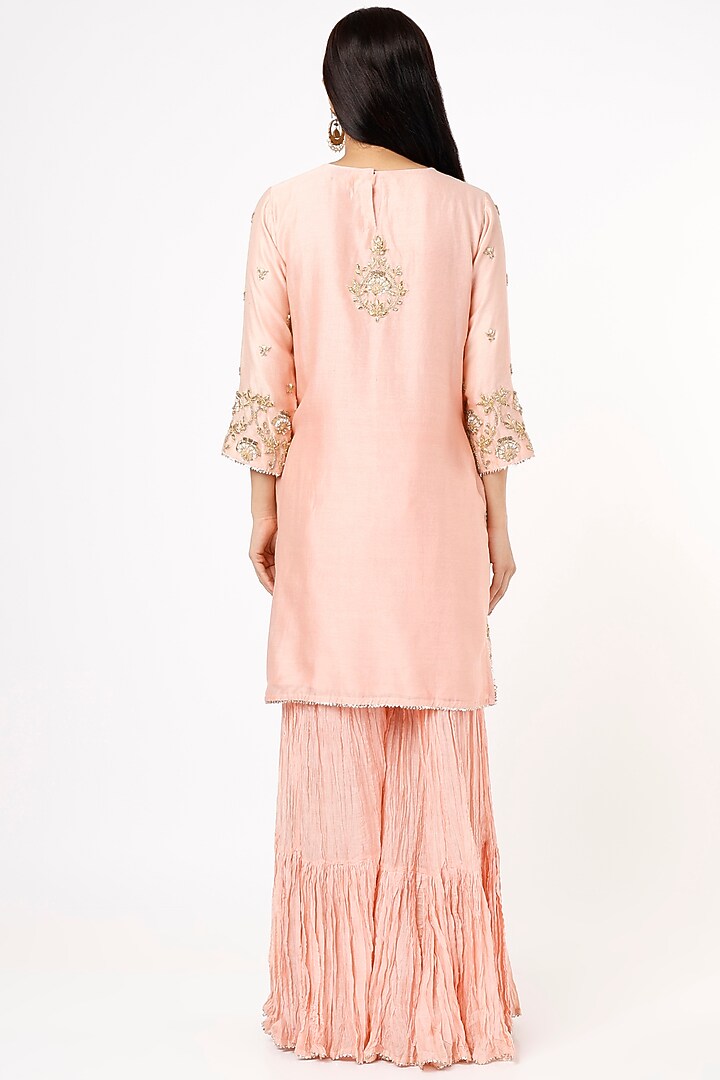 Peach Pure Chanderi Wedding Sharara Set by SURBHI SHAH at Pernia's Pop Up Shop