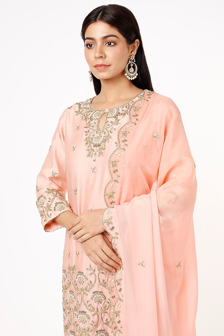 Peach Pure Chanderi Wedding Sharara Set by SURBHI SHAH at Pernia's Pop Up Shop