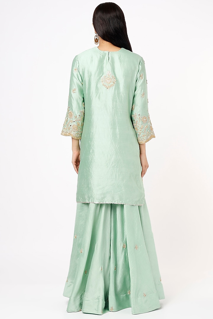 Sea Green Pure Spun Silk Wedding Sharara Set by SURBHI SHAH at Pernia's Pop Up Shop