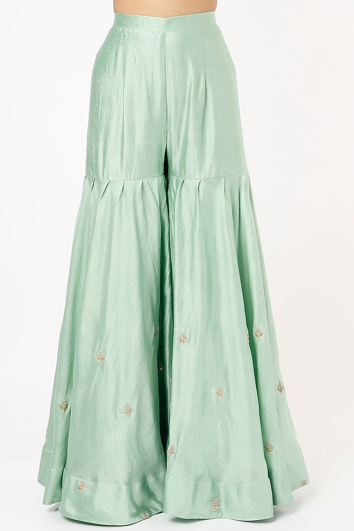 Sea Green Pure Spun Silk Wedding Sharara Set by SURBHI SHAH at Pernia's Pop Up Shop