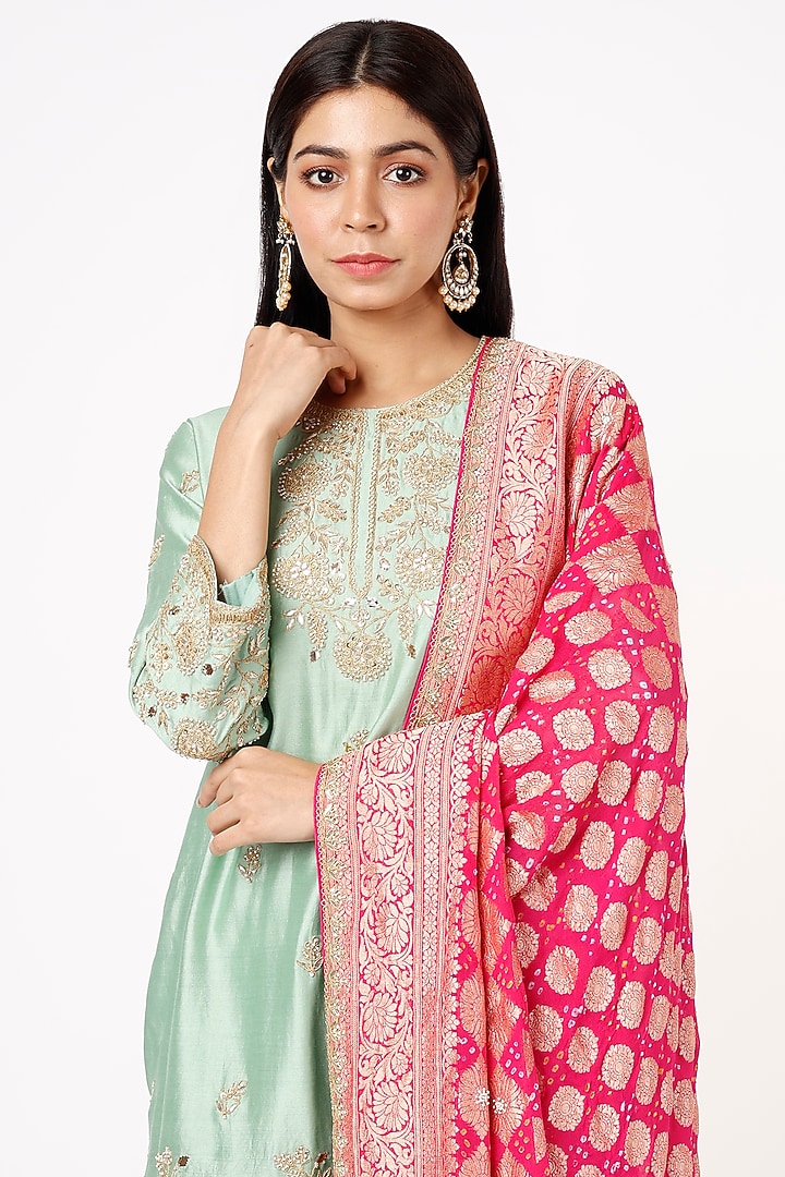 Sea Green Pure Spun Silk Wedding Sharara Set by SURBHI SHAH at Pernia's Pop Up Shop