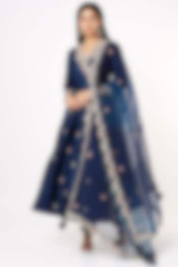 Blue Embroidered Anarkali Set by SURBHI SHAH at Pernia's Pop Up Shop