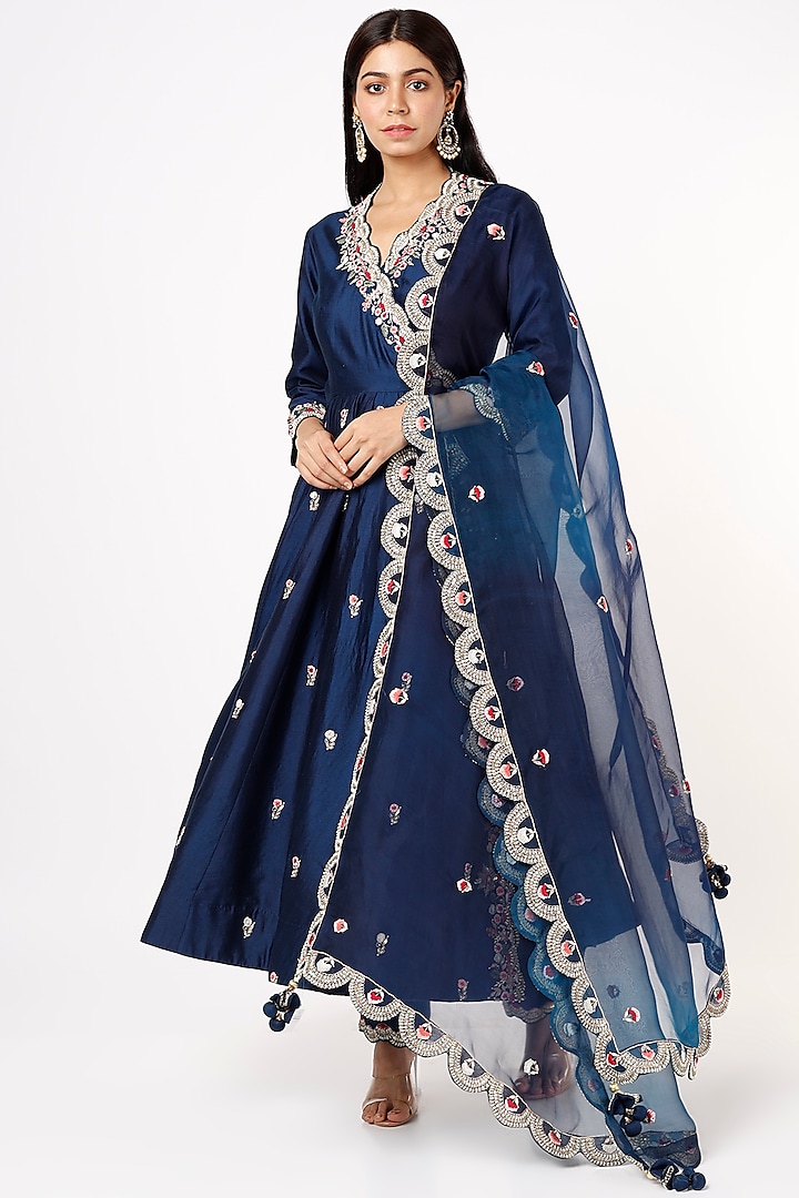Blue Embroidered Anarkali Set by SURBHI SHAH