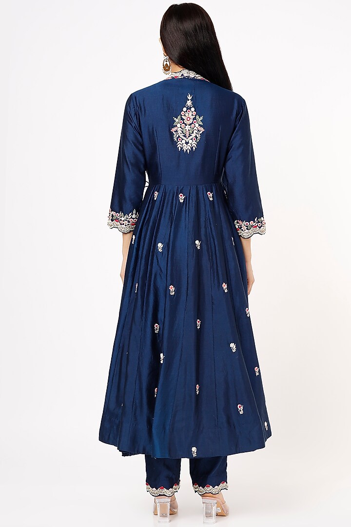 Blue Embroidered Wedding Anarkali Set by SURBHI SHAH at Pernia's Pop Up Shop