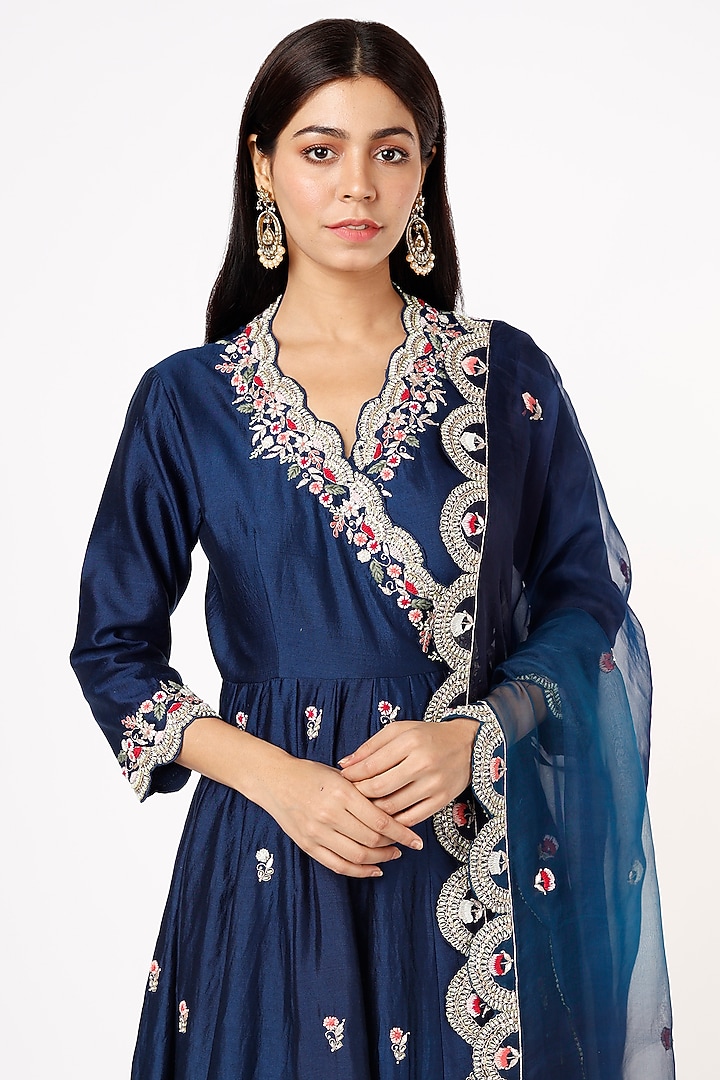 Blue Embroidered Wedding Anarkali Set by SURBHI SHAH at Pernia's Pop Up Shop