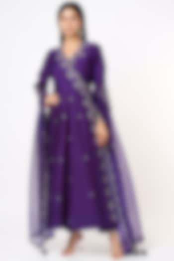 Purple Embroidered Wedding Anarkali Set by SURBHI SHAH at Pernia's Pop Up Shop