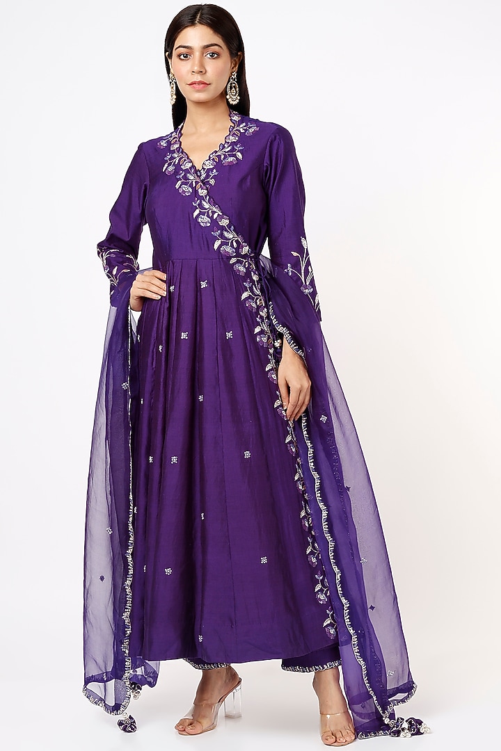 Purple Embroidered Wedding Anarkali Set by SURBHI SHAH at Pernia's Pop Up Shop