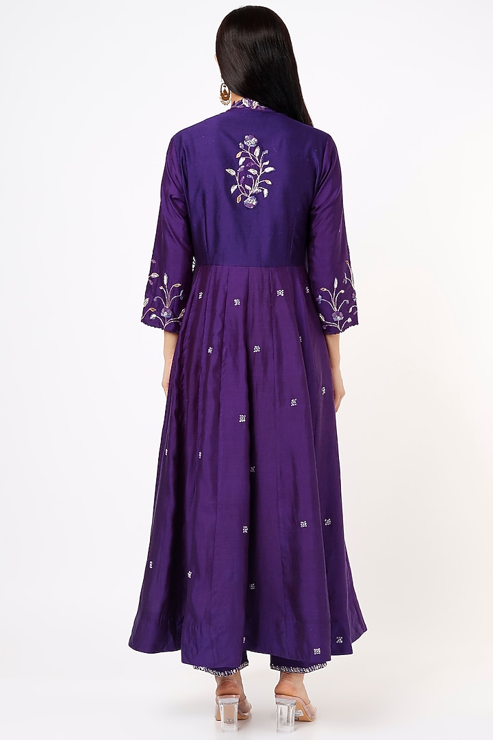 Purple Embroidered Wedding Anarkali Set by SURBHI SHAH at Pernia's Pop Up Shop