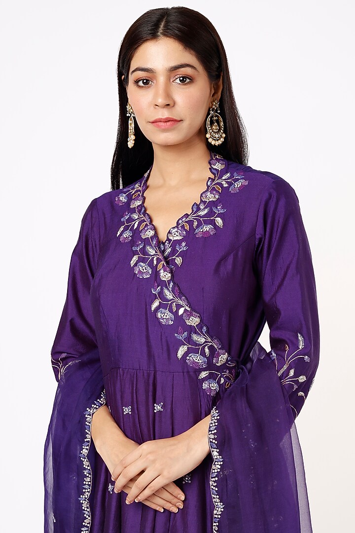 Purple Embroidered Wedding Anarkali Set by SURBHI SHAH at Pernia's Pop Up Shop