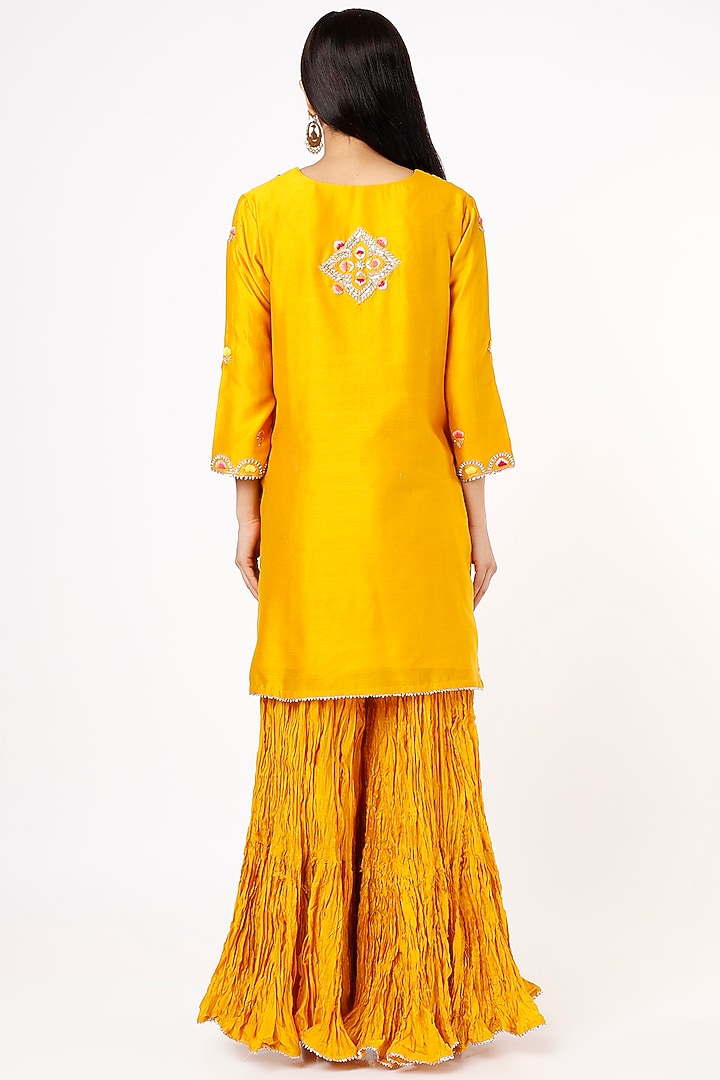 Yellow Pure Spun Silk Wedding Sharara Set by SURBHI SHAH at Pernia's Pop Up Shop