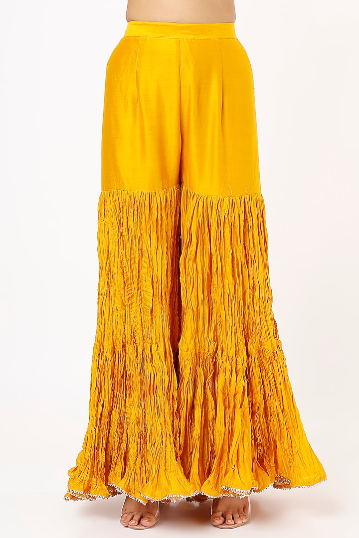 Yellow Pure Spun Silk Wedding Sharara Set by SURBHI SHAH at Pernia's Pop Up Shop