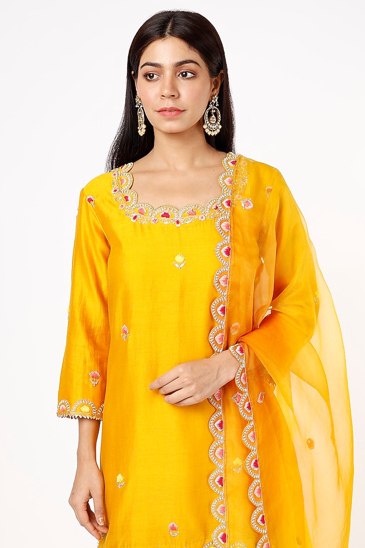 Yellow Pure Spun Silk Wedding Sharara Set by SURBHI SHAH at Pernia's Pop Up Shop