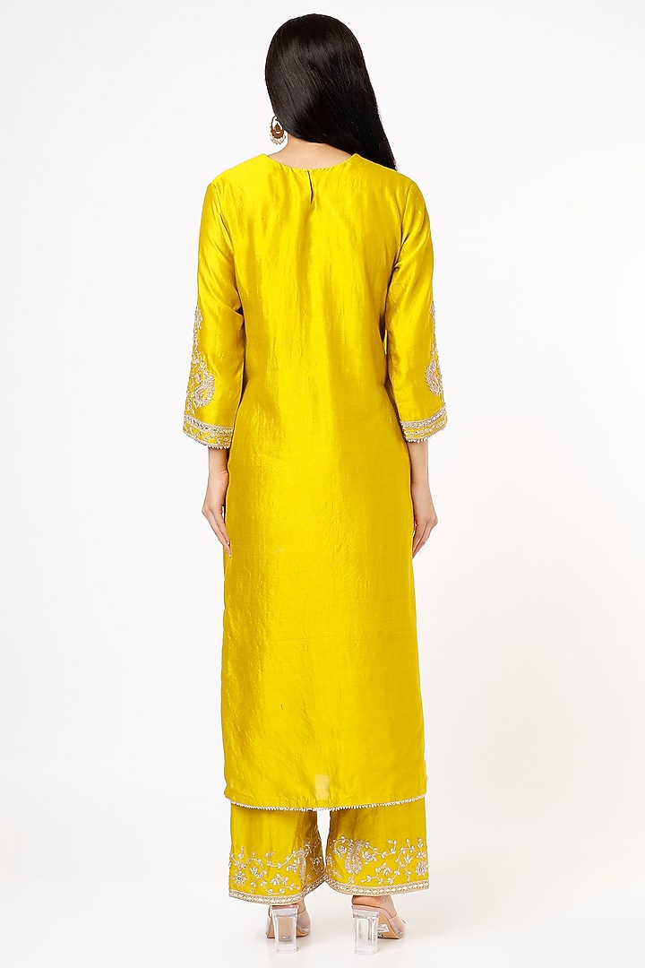 Mustard Pure Spun Silk Wedding Sharara Set by SURBHI SHAH at Pernia's Pop Up Shop