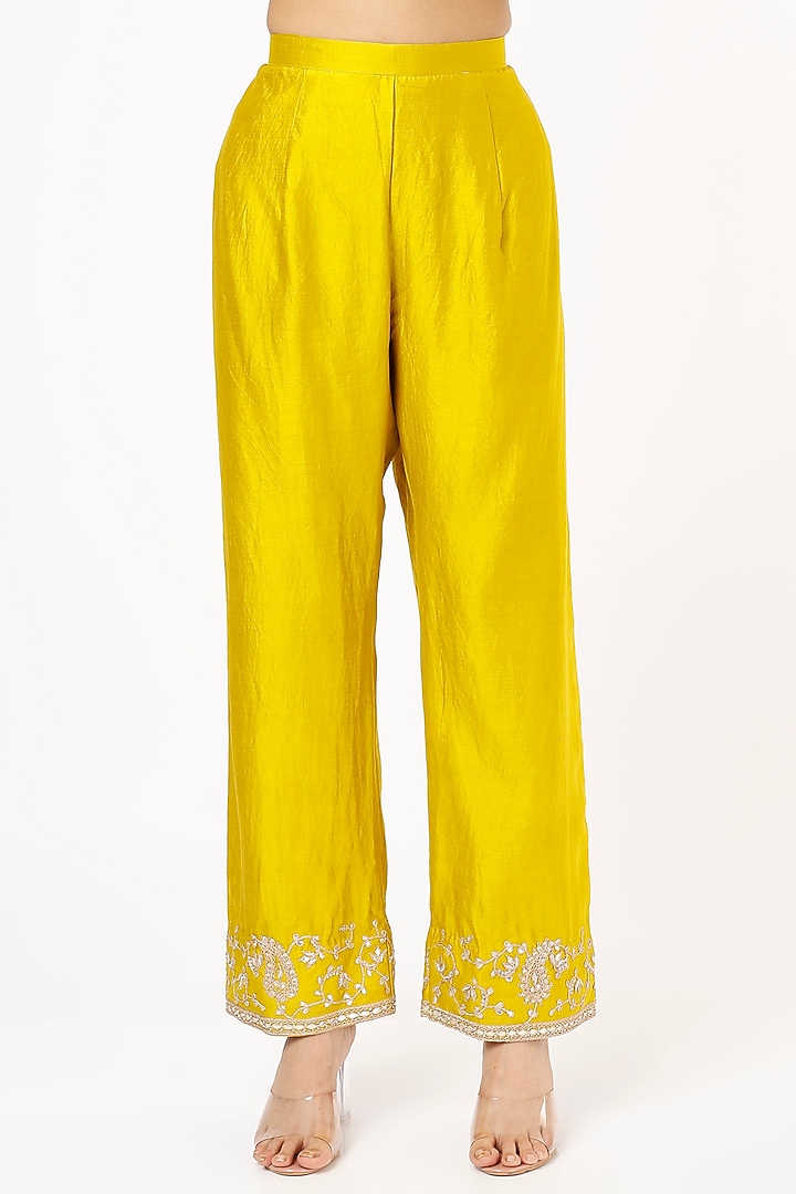 Mustard Pure Spun Silk Wedding Sharara Set by SURBHI SHAH at Pernia's Pop Up Shop