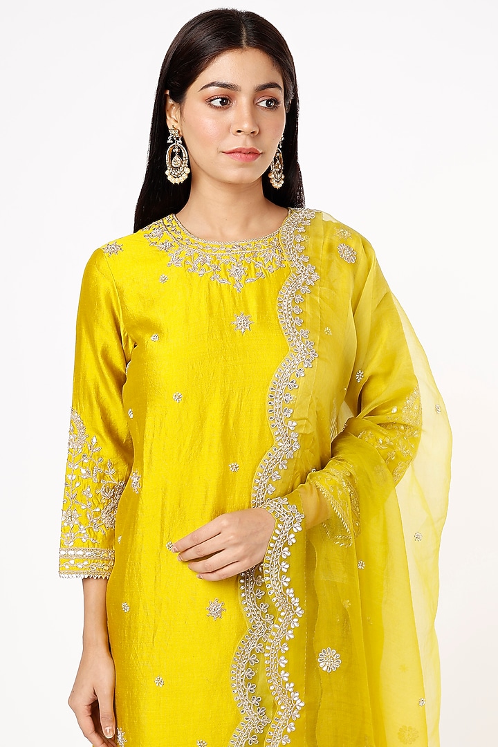 Mustard Pure Spun Silk Wedding Sharara Set by SURBHI SHAH at Pernia's Pop Up Shop