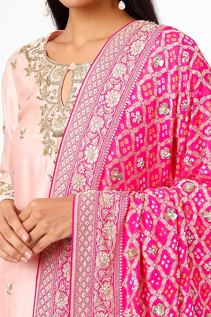 Peach Pure Chanderi Crushed Wedding Sharara Set by SURBHI SHAH at Pernia's Pop Up Shop