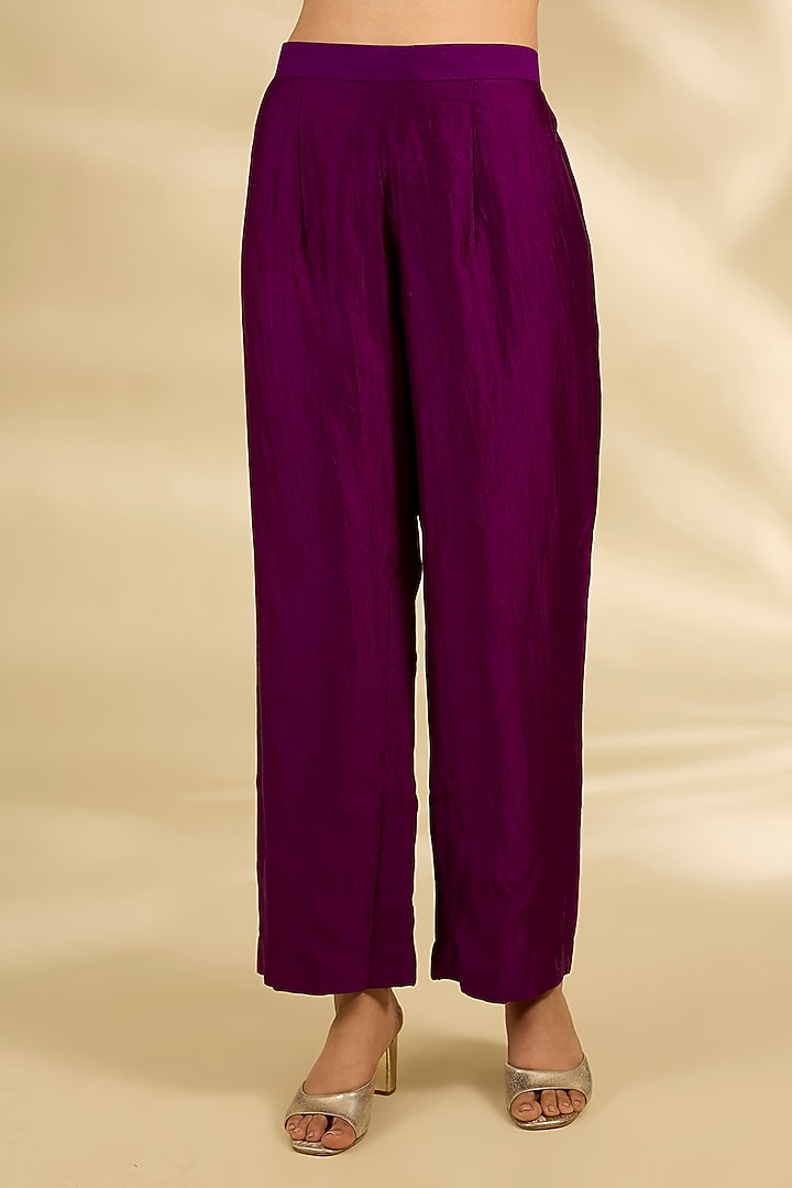 Deep Grape Purple Spun Silk Marori Work Angrakha Wedding Anarkali Set by SURBHI SHAH at Pernia's Pop Up Shop