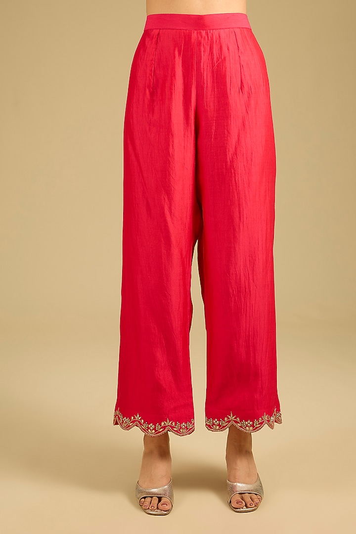 Red Spun Silk Zardosi Work Angrakha Wedding Anarkali Set by SURBHI SHAH at Pernia's Pop Up Shop