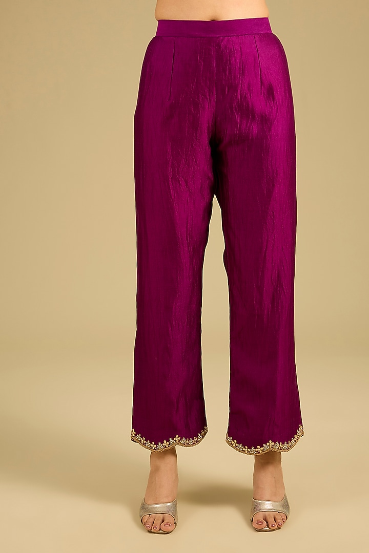 Deep Grape Purple Spun Silk Marori Work Angrakha Wedding Anarkali Set by SURBHI SHAH at Pernia's Pop Up Shop