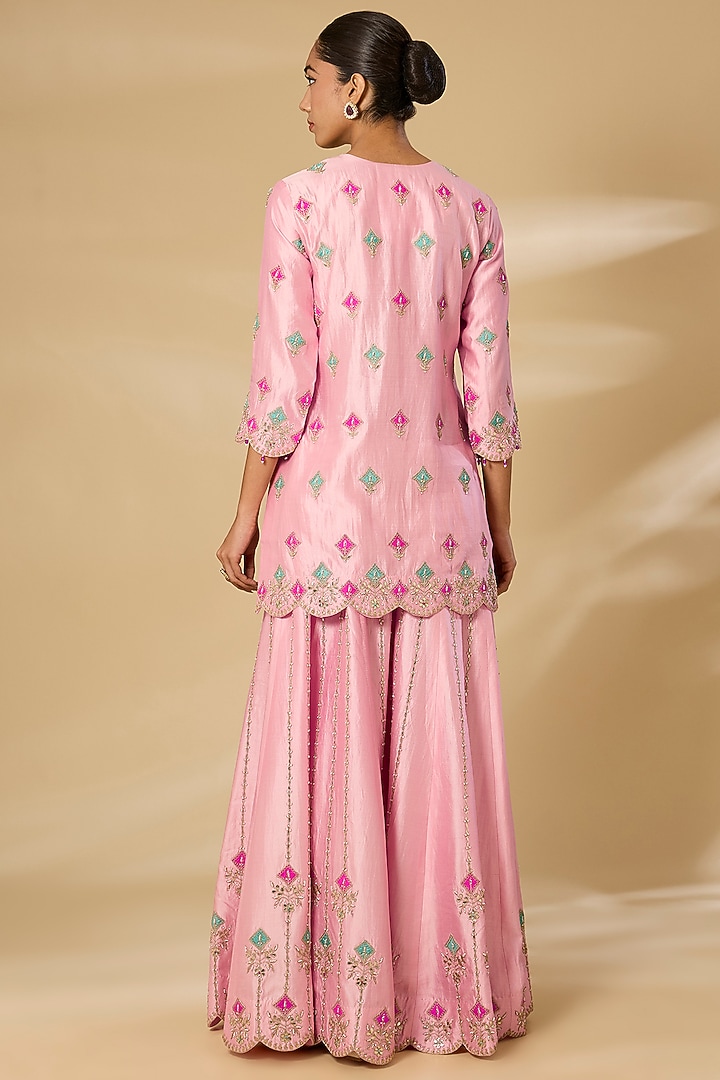 Baby Pink Spun Silk Marori Work Bridal Sharara Set by SURBHI SHAH at Pernia's Pop Up Shop
