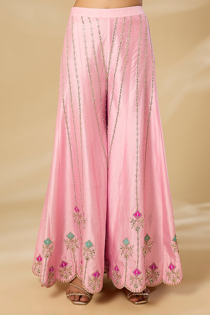 Baby Pink Spun Silk Marori Work Bridal Sharara Set by SURBHI SHAH at Pernia's Pop Up Shop