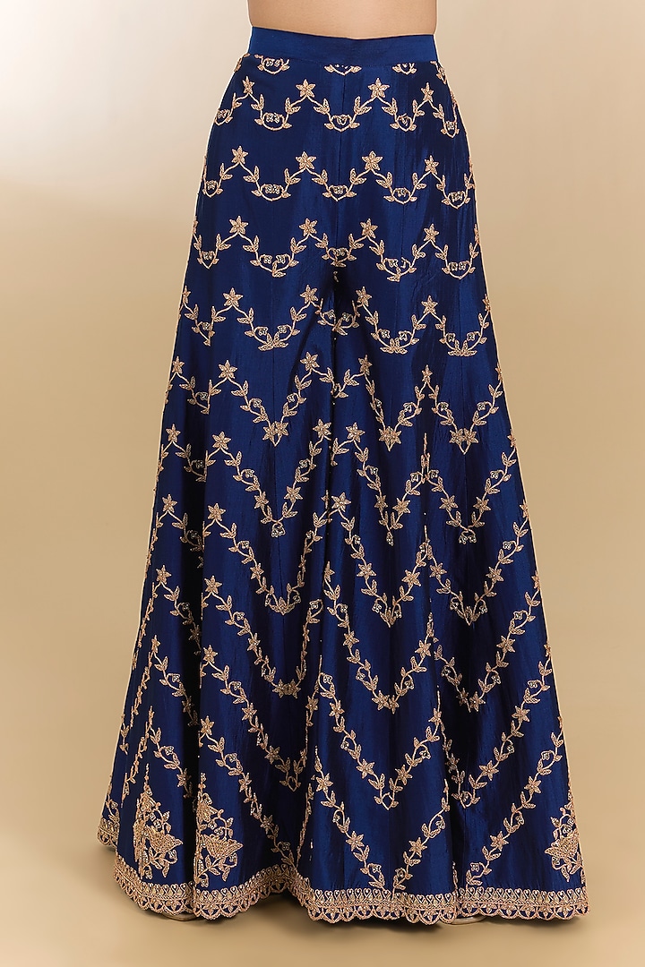 Navy Blue Spun Silk Sequins Work Wedding Sharara Set by Surbhi Shah at Pernia's Pop Up Shop
