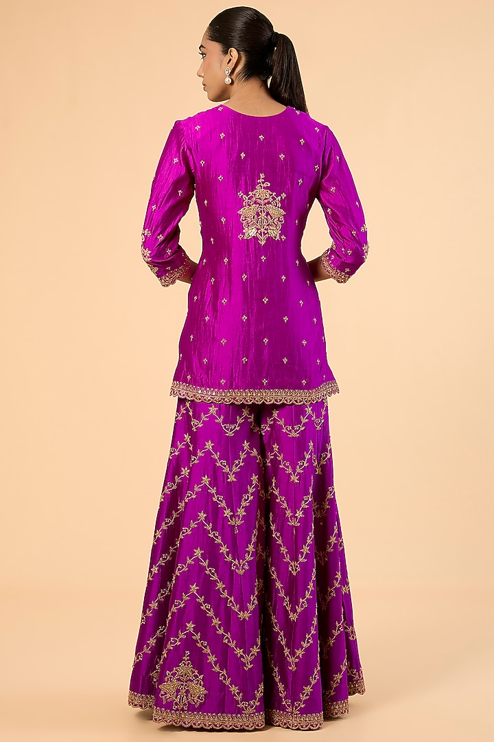 Magenta Spun Silk Sequin & Marori Embroidered Bridal Sharara Set by SURBHI SHAH at Pernia's Pop Up Shop