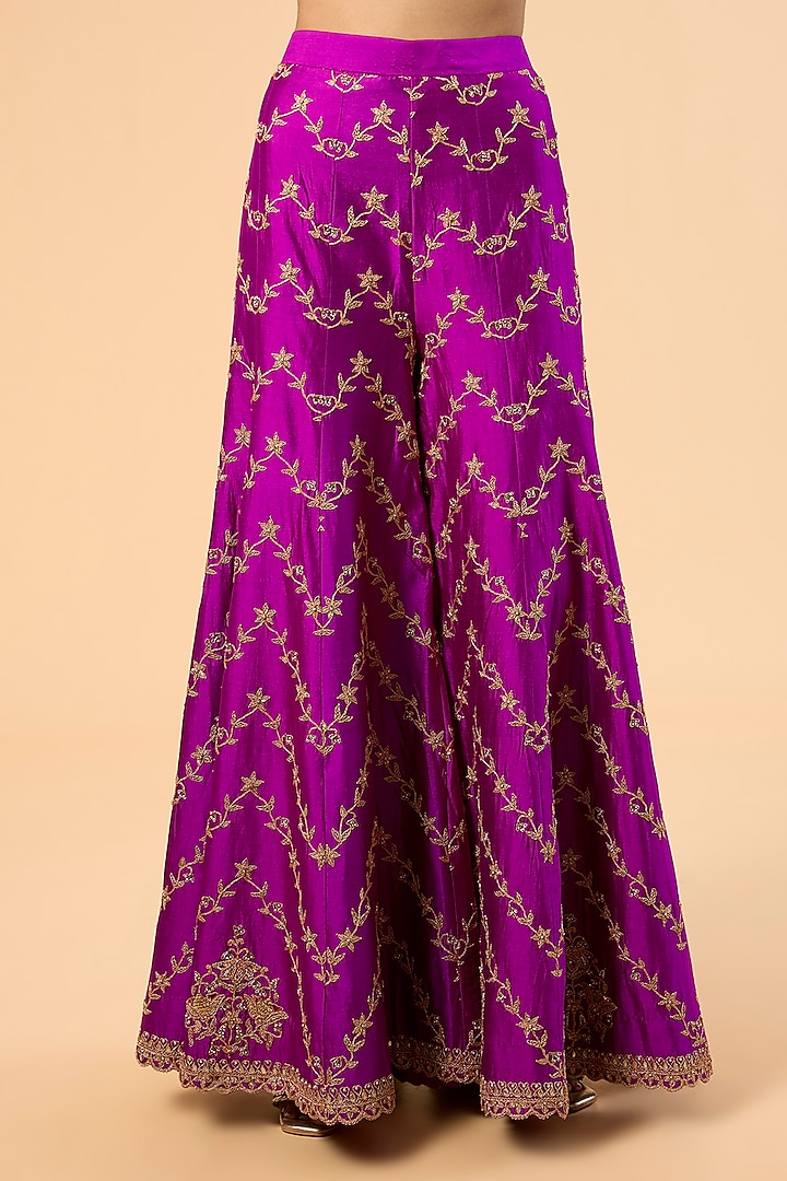 Magenta Spun Silk Sequin & Marori Embroidered Bridal Sharara Set by SURBHI SHAH at Pernia's Pop Up Shop