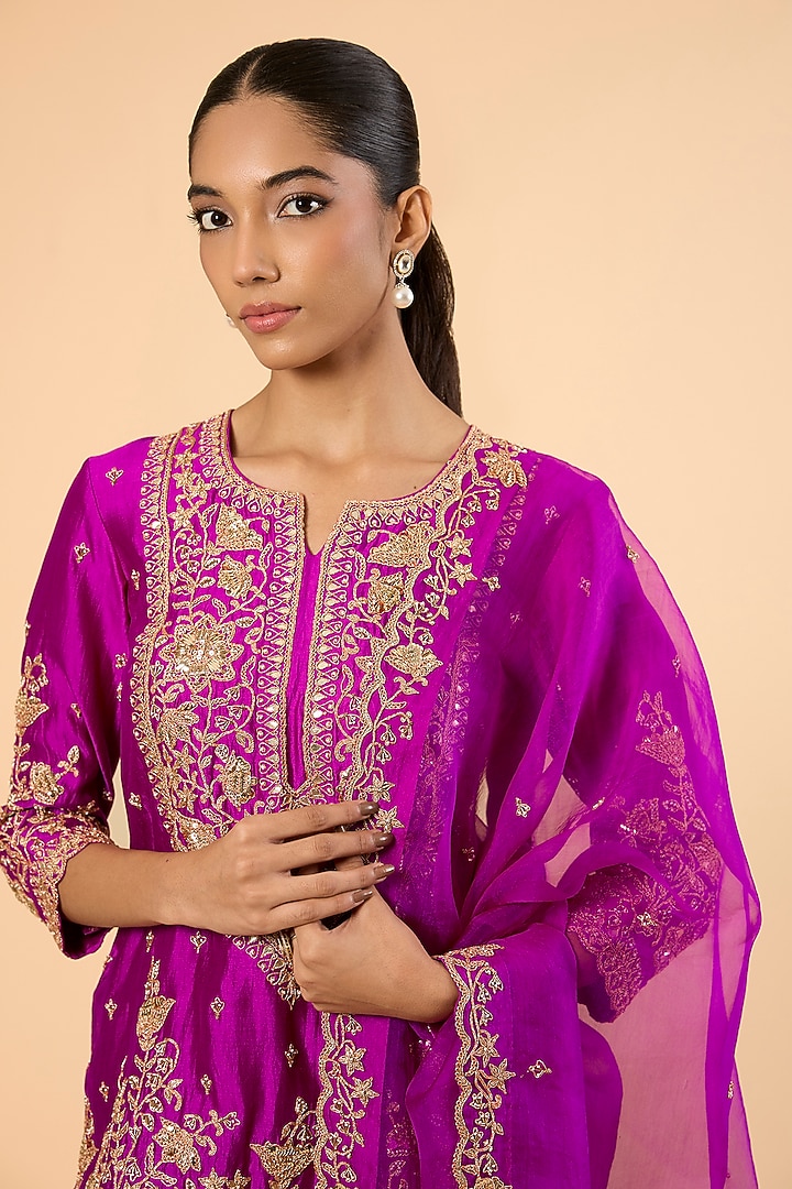Magenta Spun Silk Sequin & Marori Embroidered Bridal Sharara Set by SURBHI SHAH at Pernia's Pop Up Shop