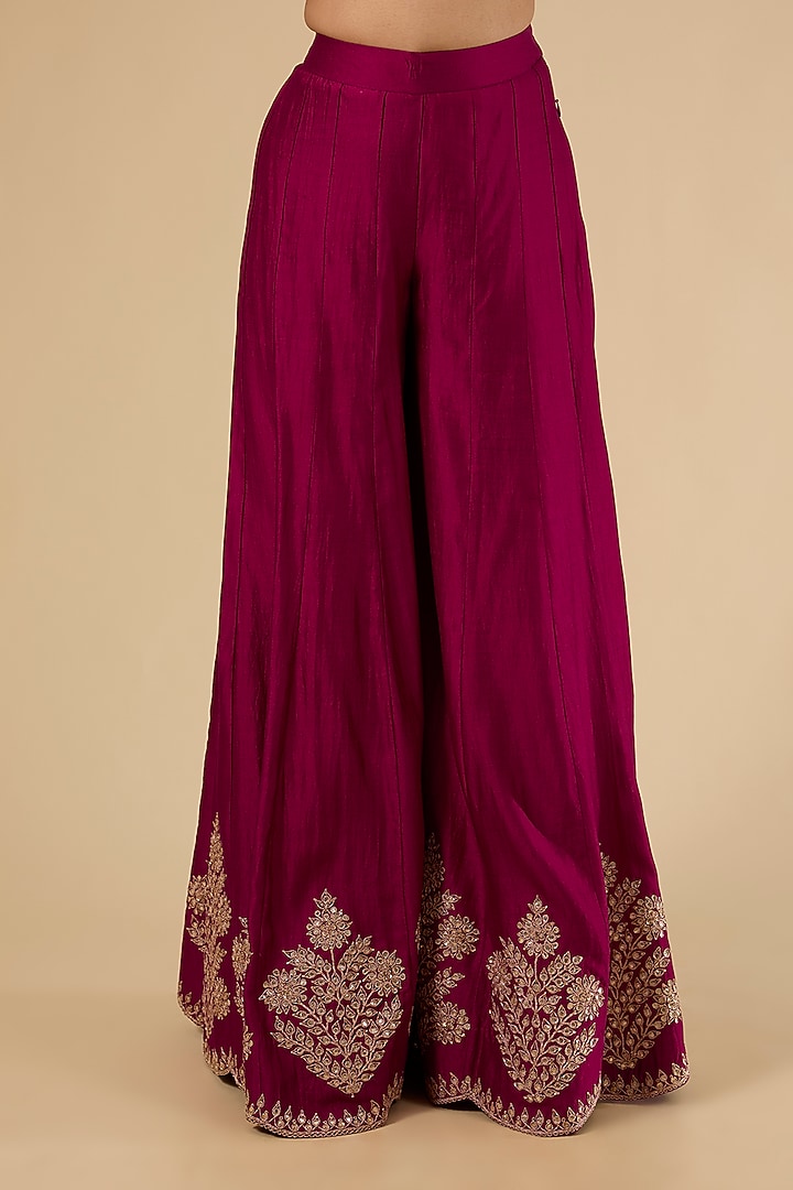Berry Magenta Spun Silk Marori Work Bridal Sharara Set by SURBHI SHAH at Pernia's Pop Up Shop