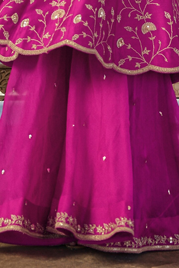 Magenta Spun Silk Bridal Sharara Set by Surbhi Shah at Pernia's Pop Up Shop