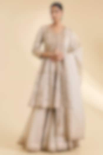 Silver Tissue Bridal Sharara Set by SURBHI SHAH at Pernia's Pop Up Shop