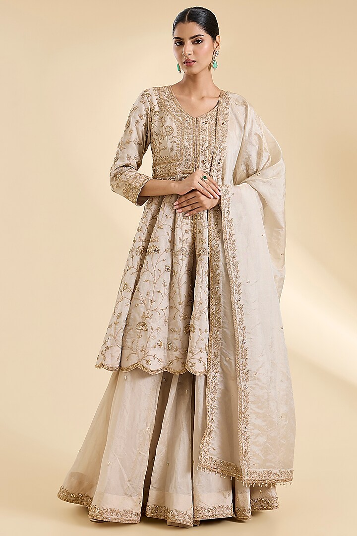 Silver Tissue Bridal Sharara Set by SURBHI SHAH at Pernia's Pop Up Shop