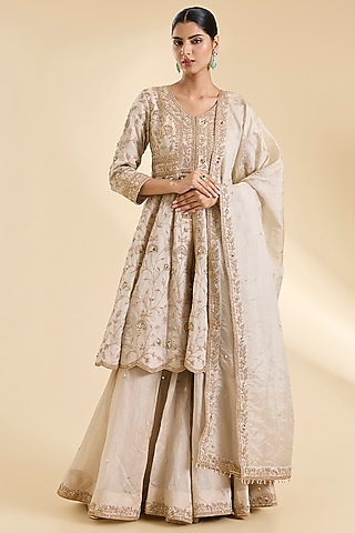 Silver Tissue Sharara Set by SURBHI SHAH