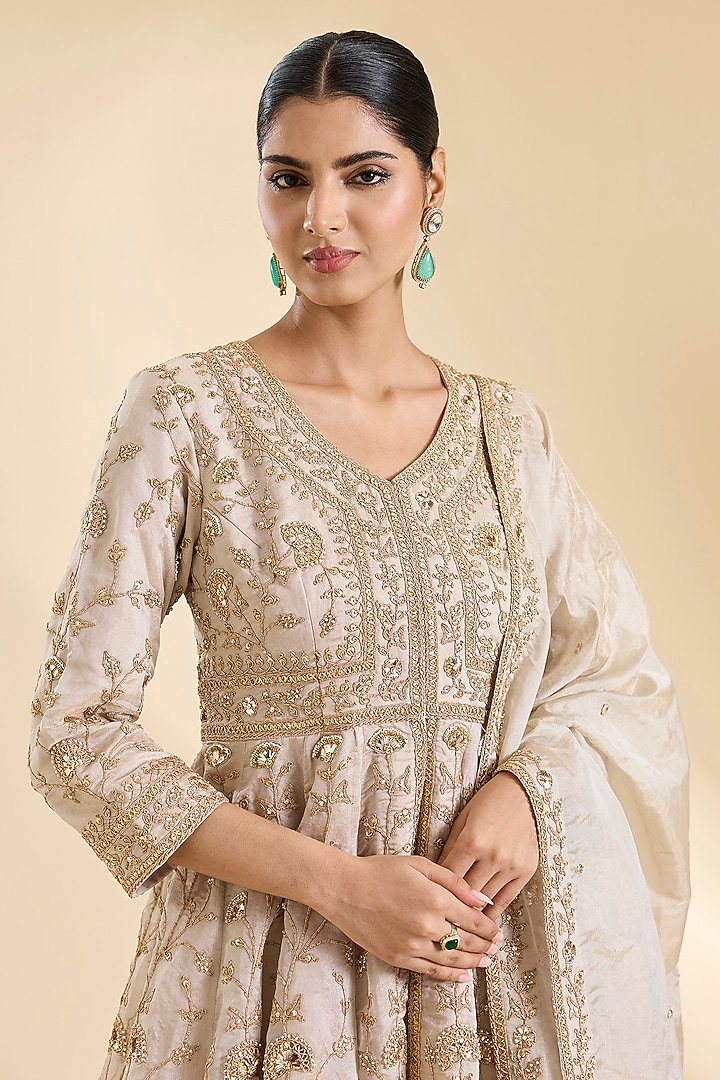 Silver Tissue Bridal Sharara Set by SURBHI SHAH at Pernia's Pop Up Shop