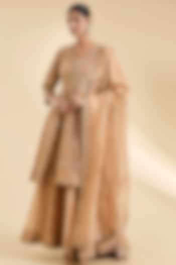 Gold Tissue Bridal Sharara Set by SURBHI SHAH at Pernia's Pop Up Shop