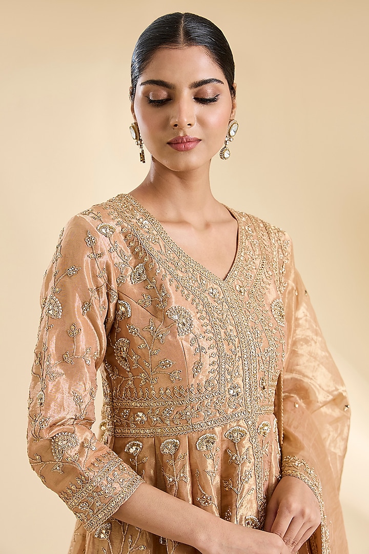 Gold Tissue Bridal Sharara Set by SURBHI SHAH at Pernia's Pop Up Shop