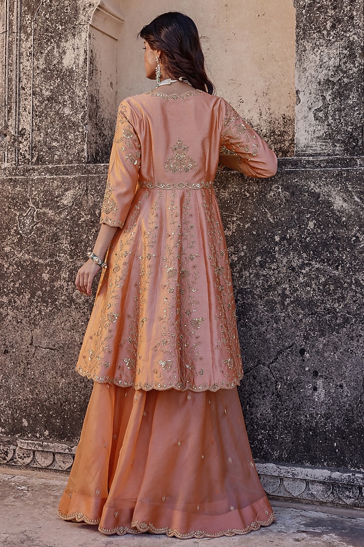 Old Rose Spun Silk Sequins Work Bridal Sharara Set by SURBHI SHAH at Pernia's Pop Up Shop