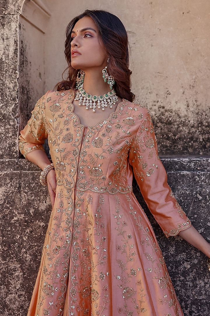 Old Rose Spun Silk Sequins Work Bridal Sharara Set by SURBHI SHAH at Pernia's Pop Up Shop