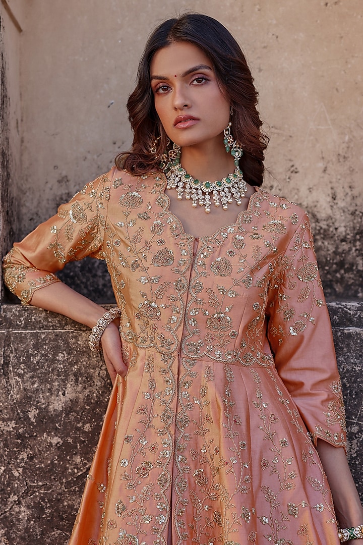 Old Rose Spun Silk Sequins Work Bridal Sharara Set by SURBHI SHAH at Pernia's Pop Up Shop