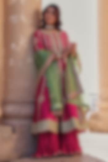 Berry Magenta Spun Silk Marori Work Kurta Set by Surbhi Shah at Pernia's Pop Up Shop