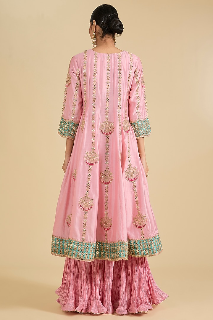 Baby Pink Spun Silk & Kora Silk Marori Work Bridal Anarkali Set by Surbhi Shah at Pernia's Pop Up Shop