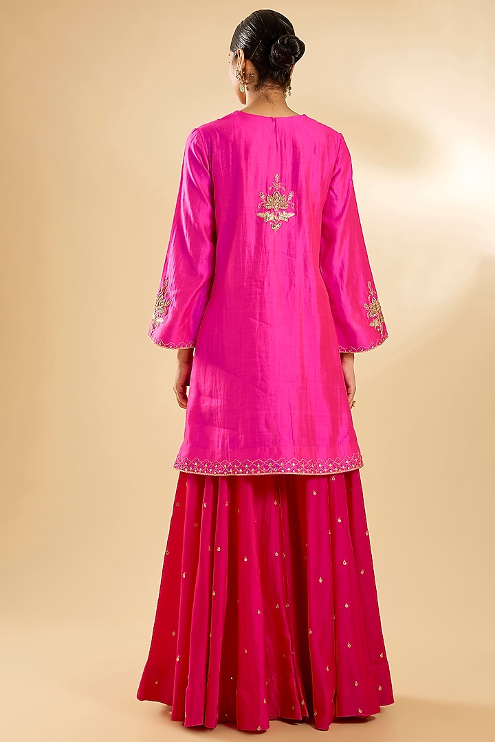 Hot Pink Spun Silk Sequin Work Wedding Sharara Set by SURBHI SHAH at Pernia's Pop Up Shop